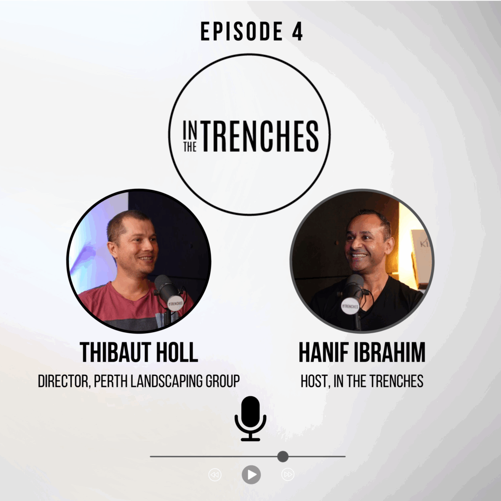 Promotional thumbnail for The Trenches Podcast – Episode 4, featuring Thibaut Holl with host Hanif Ibrahim